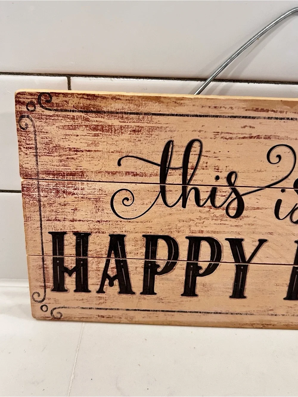This Is My Happy Place Wood Sign - Black Text on reclaimed wood